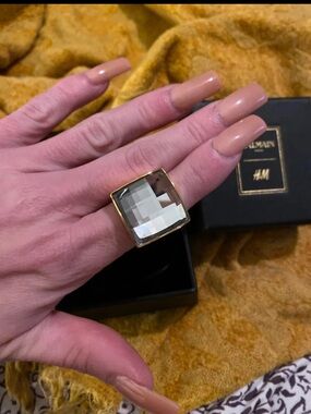 Balmain Gold-Tone Ring with Clear Faceted Crystal